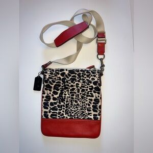 COACH Ocelot Cheetah Black/Red Crossbody Shoulder Bag Purse